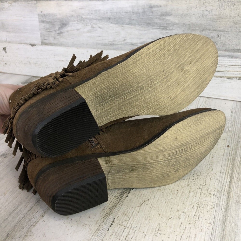 Minnetonka Bandera Brown Suede Ankle Boots Studded Fringe Zip 83013 Women’s Sz 8 - Picture 7 of 10